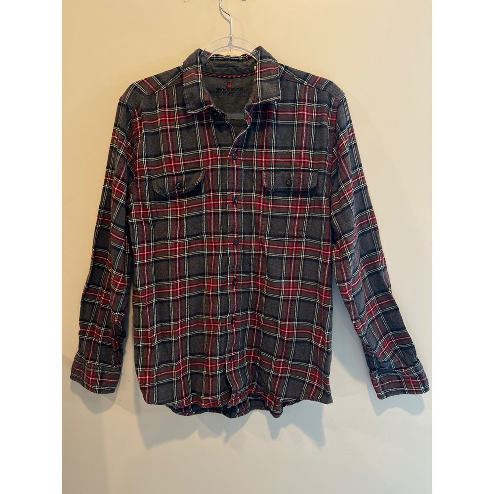 Woolrich Mens Grey Red Plaid Flannel Shirt Long Sleeve Cotton Button Down Large